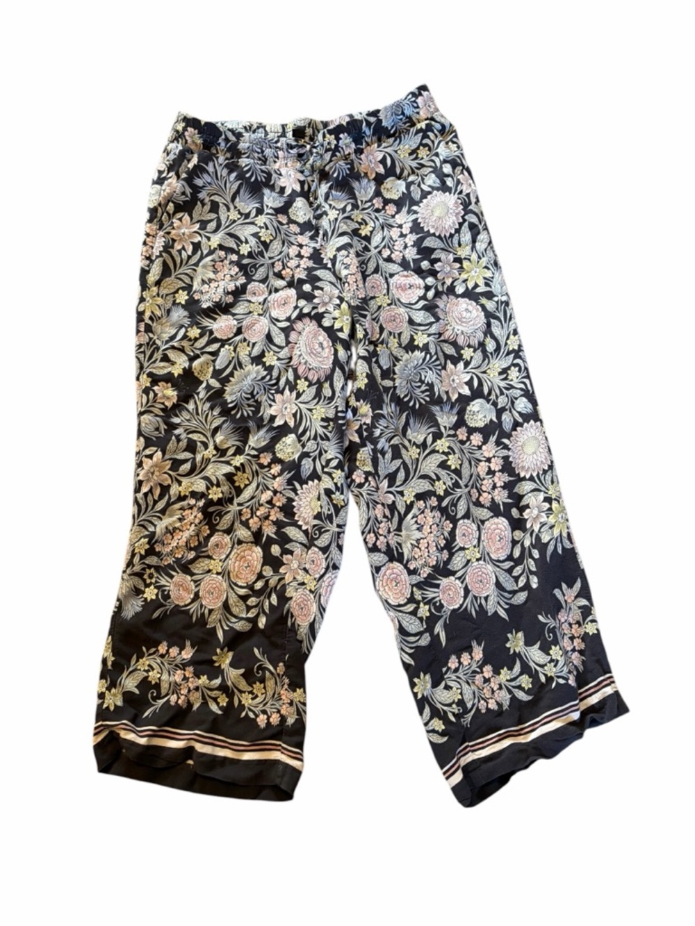 Loft Floral Wide Leg Crop Pants Gray Pink Womens M Spring Garden Cottagecore